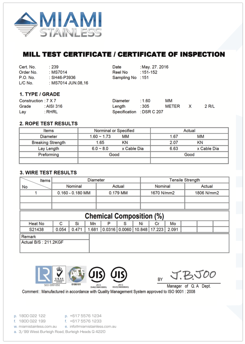 Mill Certificates